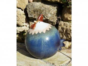 blauer Hahn aus terrakotta - groß