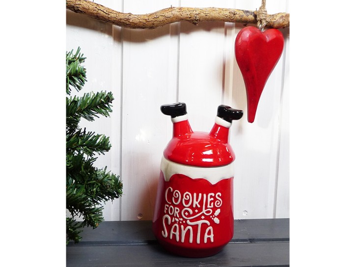 cookies for Santa - Keksdose aus Keramik in rot. Füße stehen rau