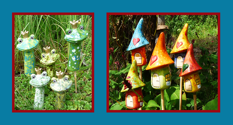 Gartenstecker as Keramik, Hexenhaus und Frosch