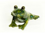 Große Froschfigur aus Keramik sitzend, dunkelgrün